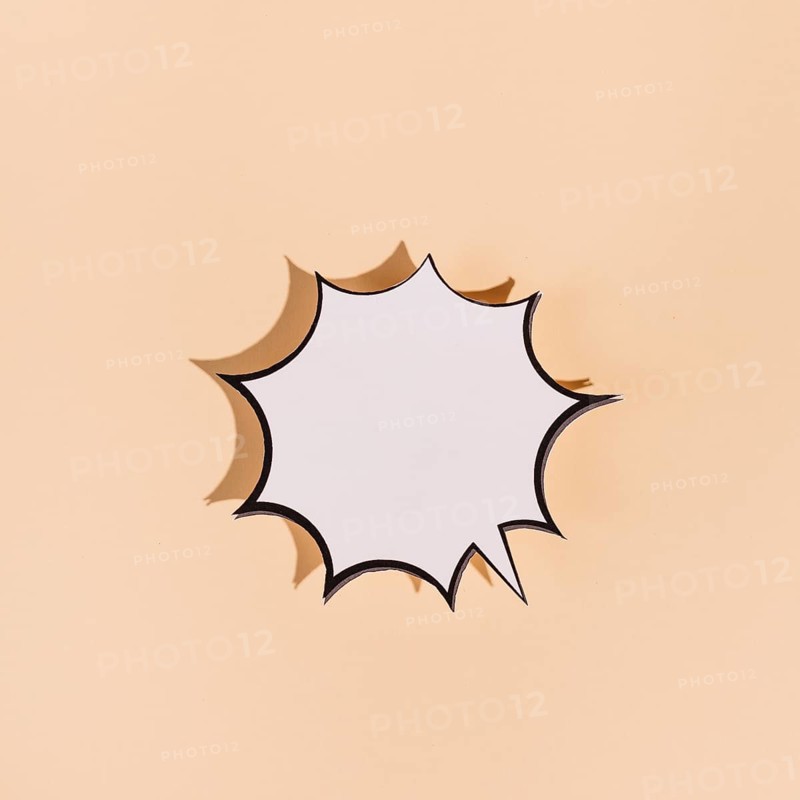 White speech bubble with black border text beige background