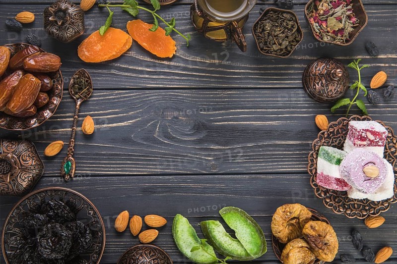 Frame made different dried fruits turkish delight