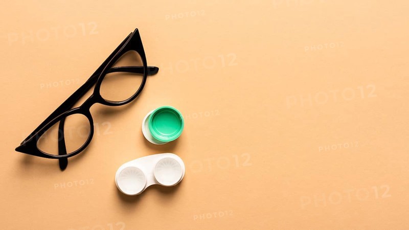 Top view plastic eyeglasses with lenses case