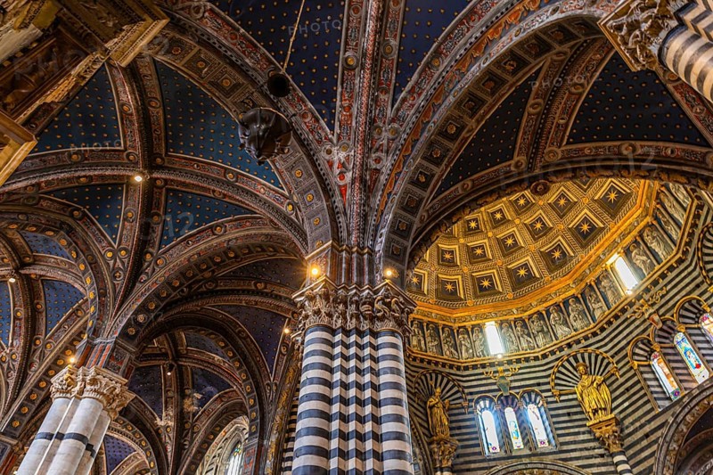 Black and white striped marble columns in the cathedral
