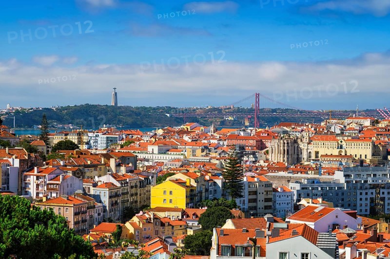 Lisbon famous view from Miradouro dos Barros tourist viewpoint over Alfama old city district