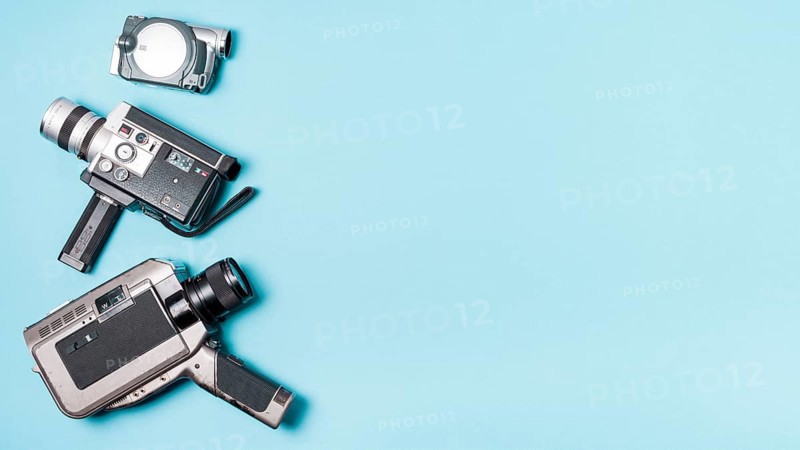 Various type camcorder blue background