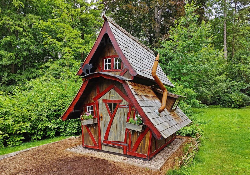 Little witch's house like in a fairy tale for children in the spa gardens