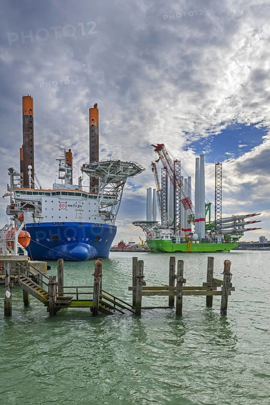Installation vessels Apollo and Vole Au Vent moored at REBO heavy load terminal in Ostend port