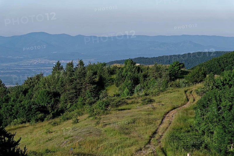 Mountain landscape of the Balkan Mountains and the forested slopes of the Balgarka nature park Park in Central Bulgaria. Shipka