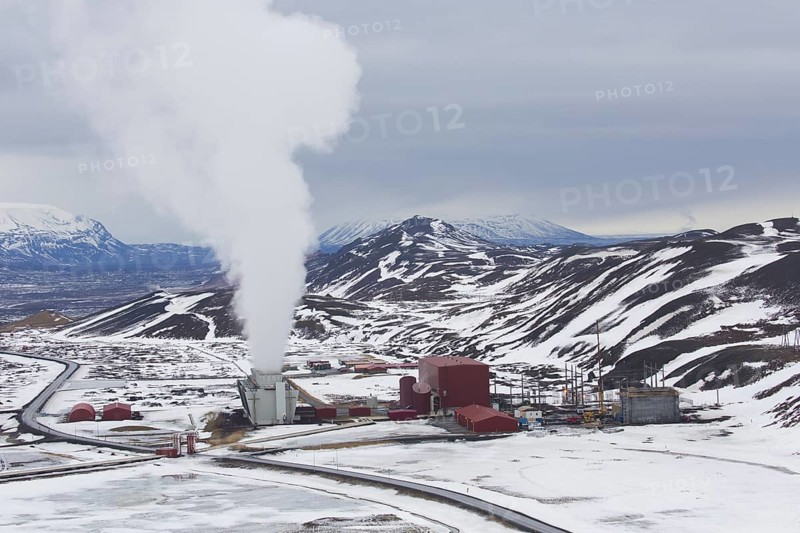 Krafla geothermal power plant near the Krafla Volcano and lake Myvatn in winter