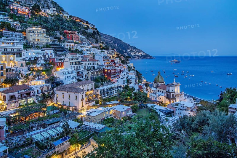 Panorama of the village on the cliff at dusk