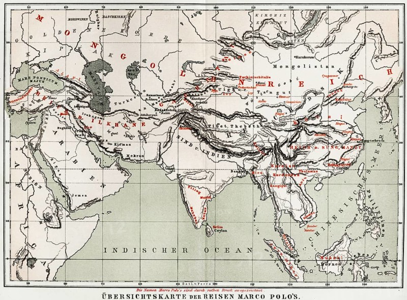 General map of the travels of Marco Polo