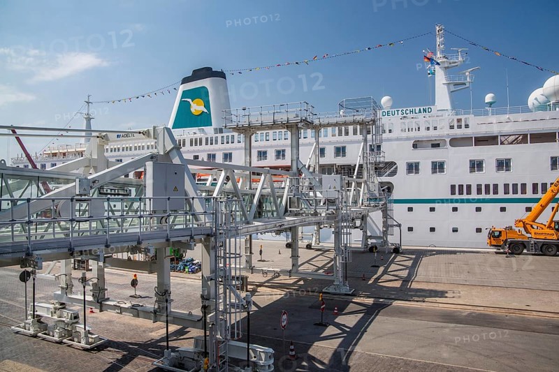 Columbus quay from the Columbus Cruise Centre with the cruise ship MS Deutschland
