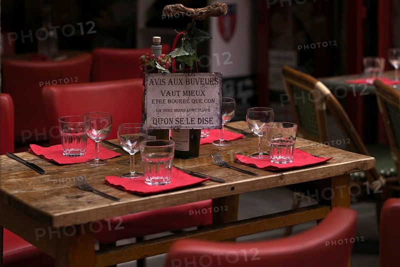 Table set in a street cafe