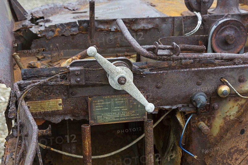 Rusty amphibian vehicle at deserted 1950s Kinnvika Arctic research station