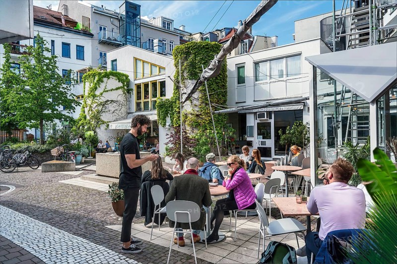 Bistro garden with guests