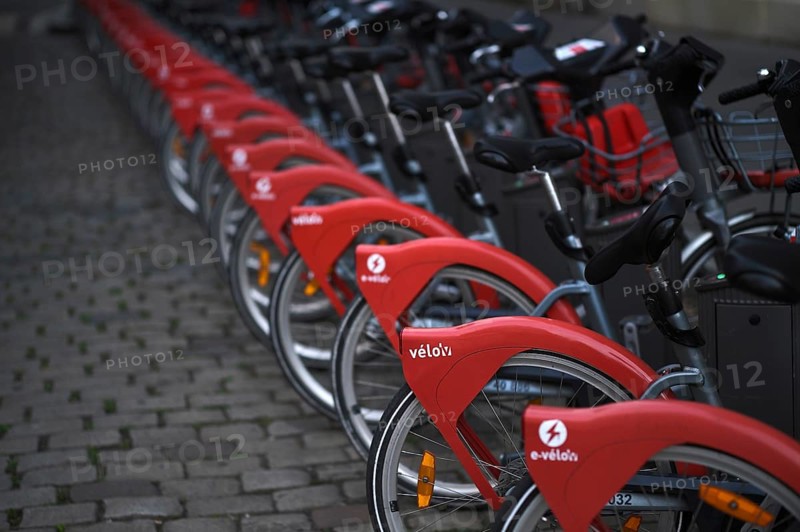Red rental bikes
