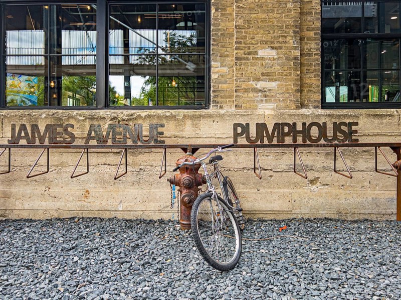 The James Abenue Pumphouse is a trendy restaurant on Winnipeg's waterfront in a historic pump station
