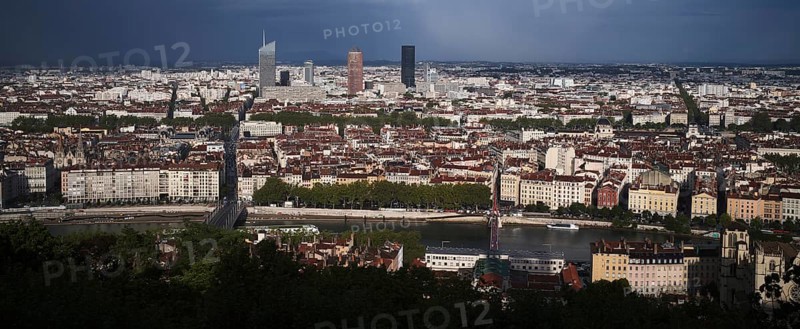 View from the Basilica Notre-Dame de Fourviere on Lyon on the Saone