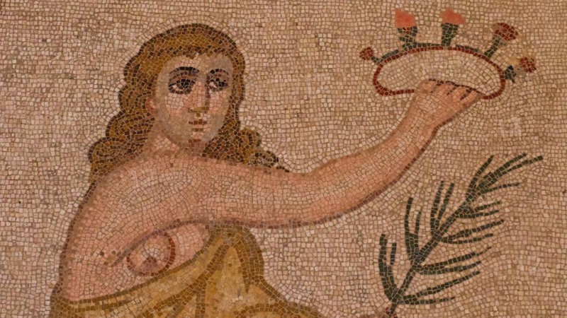 Woman with bare breast