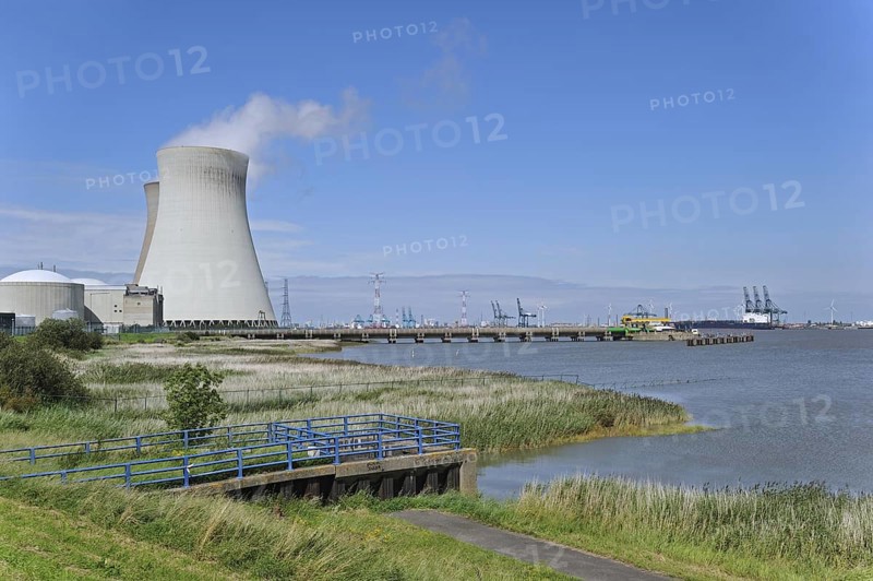 Cooling towers of the Doel Nuclear Power Station along the river Scheldt at Kieldrecht