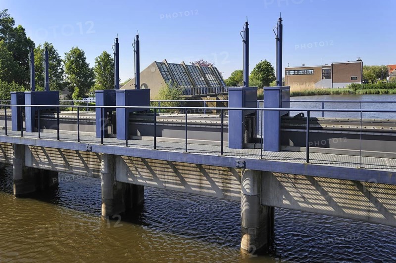 Sluice gates near Archimedean pumping station driven by diesel engines used to drain the polders at Kinderdijk in Holland