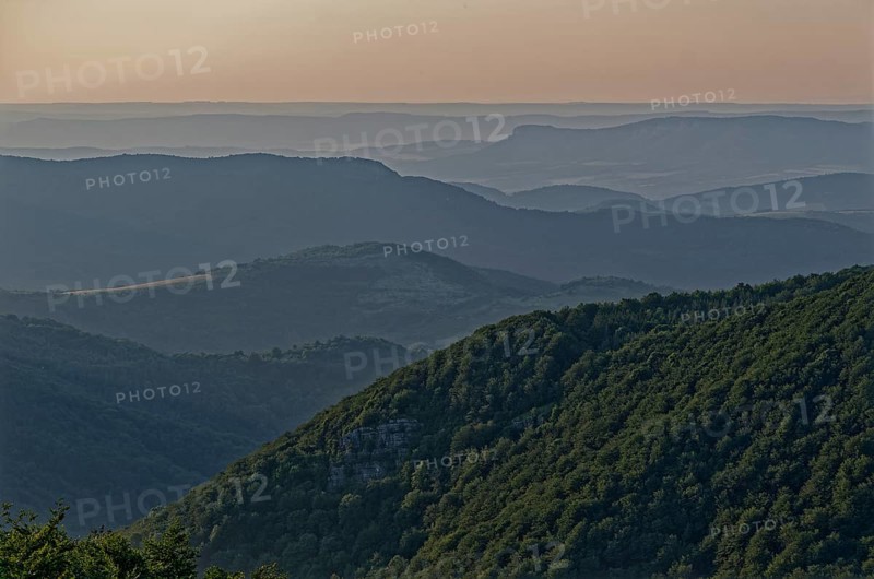 Mountain landscape of the Balkan Mountains and the forested slopes of the Balgarka nature park Park in Central Bulgaria. Shipka