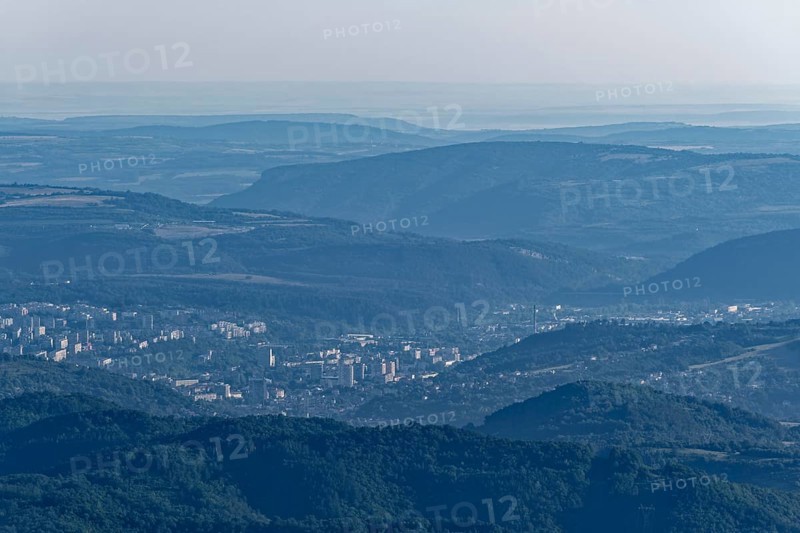 Mountain landscape of the Balkan Mountains around the town of Gabrovo and the forested slopes of the Balgarka nature park Park in Central Bulgaria. Shipka