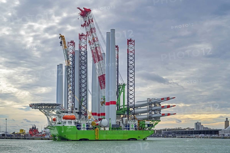 Installation vessel Apollo moored at REBO heavy load terminal in Ostend port