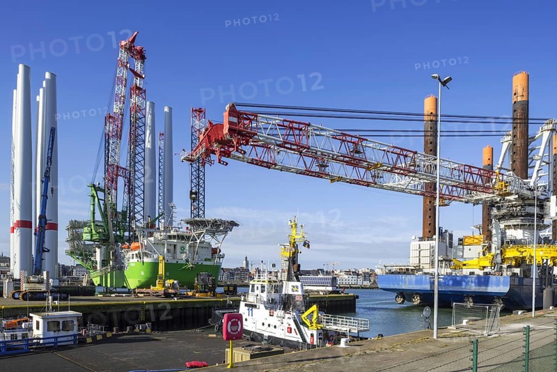 Installation vessels Apollo and Vole Au Vent moored at REBO heavy load terminal in Ostend port