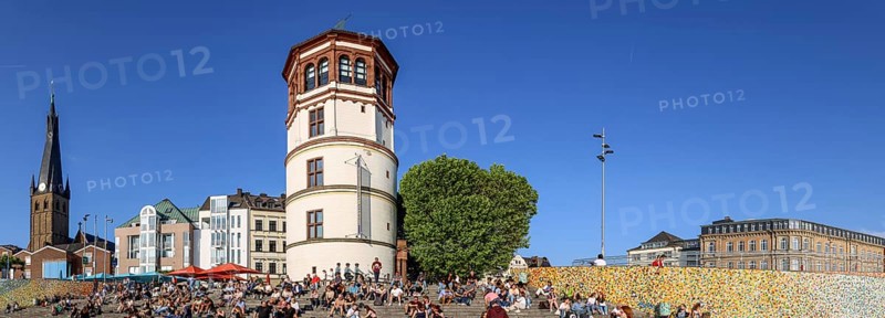 Panoramic photo with people on the Rhine steps