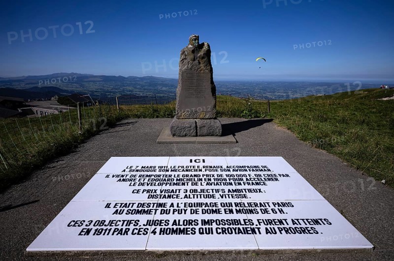 Monument to pilot Eugene Renaux on the summit of the Puy de Dome