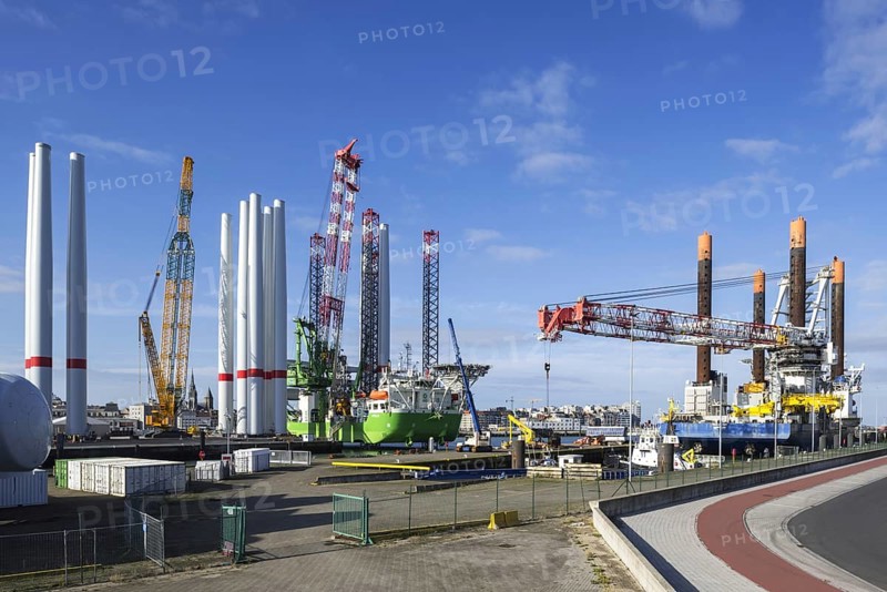 Installation vessels Apollo and Vole Au Vent moored at REBO heavy load terminal in Ostend port