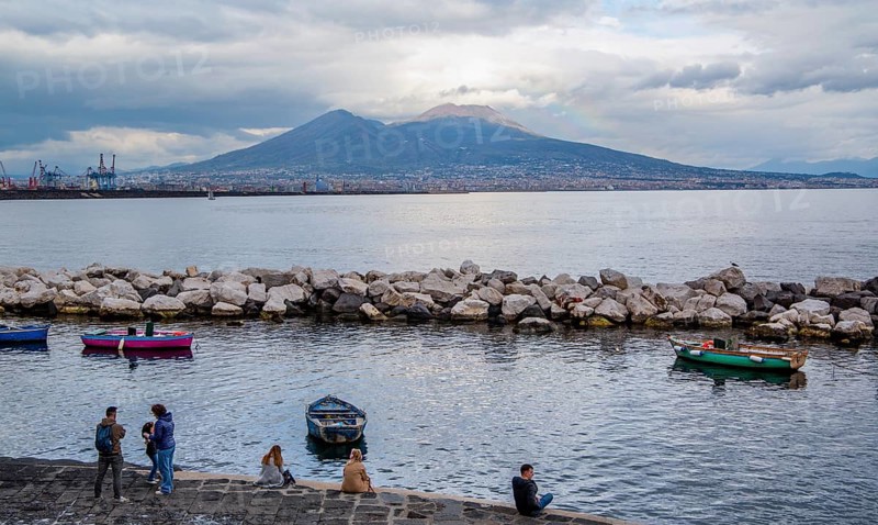 Boat harbour with Vesuvius