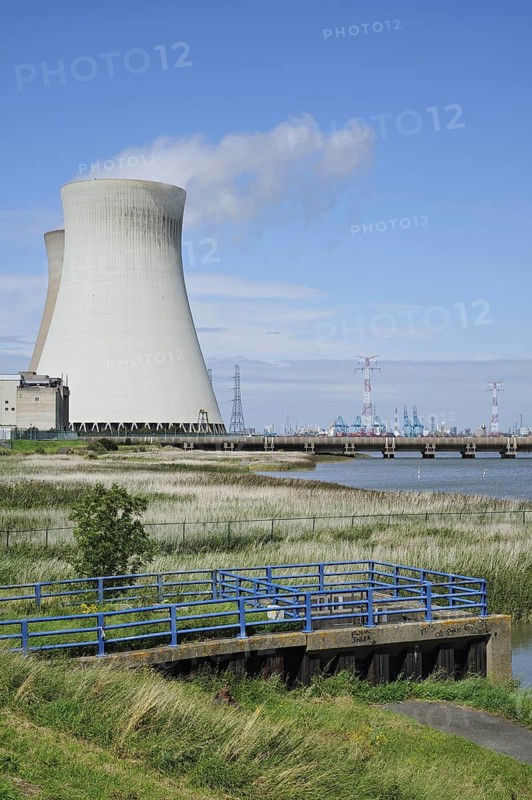 Cooling towers of the Doel Nuclear Power Station along the river Scheldt at Kieldrecht