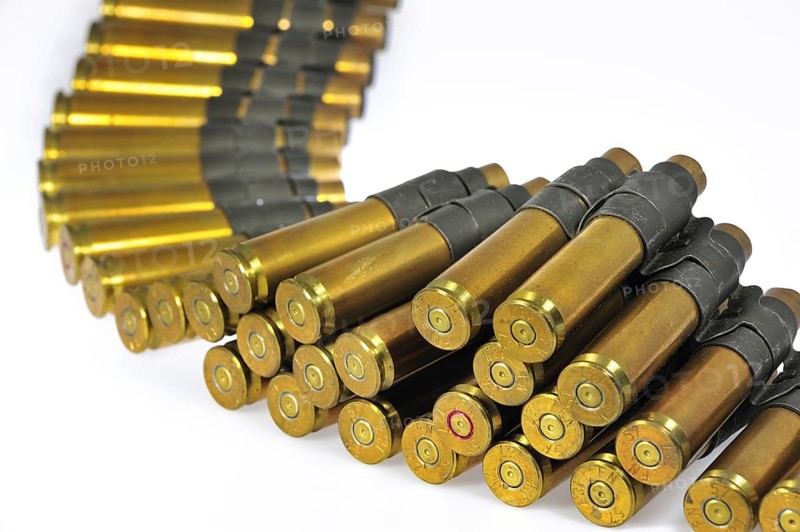 M2 Browning .50 Caliber Machine Gun cartridges in ammunition belt made by FN Herstal