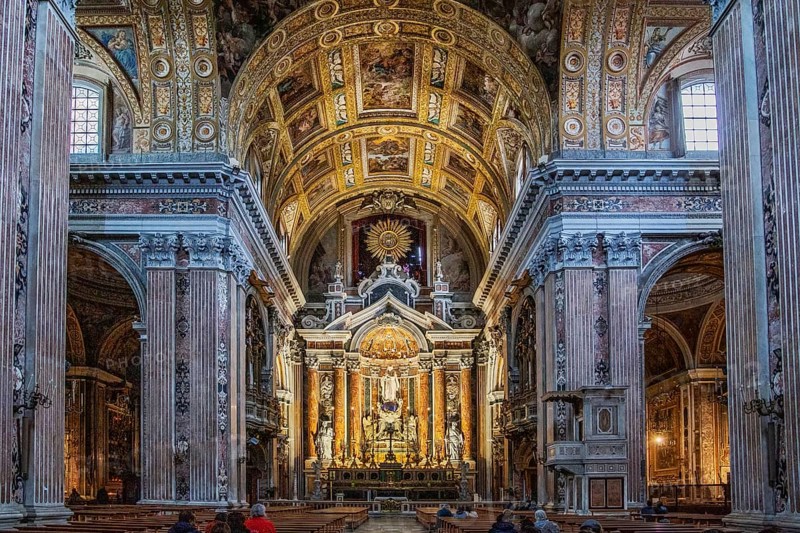 Interior with altar of the Gesu Nuovo church in the old town