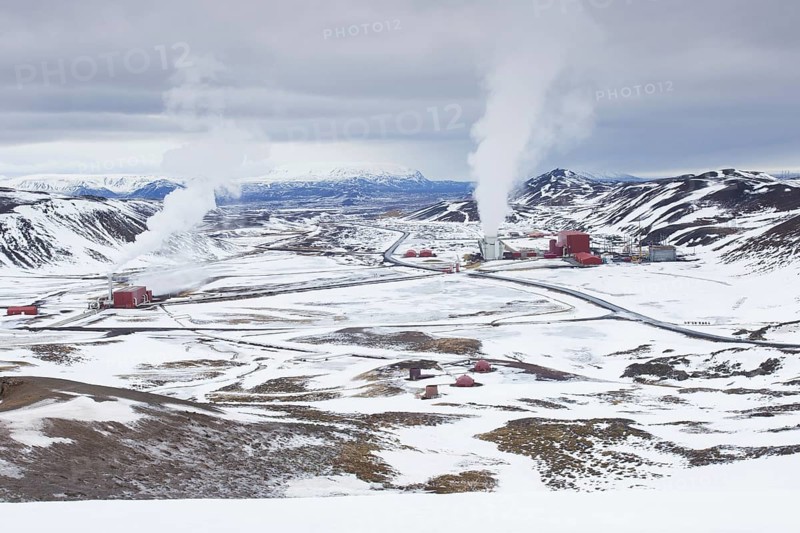 Krafla geothermal power plant near the Krafla Volcano and lake Myvatn in winter