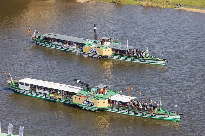 Fleet parade in Dresden Nine historic passenger steamers