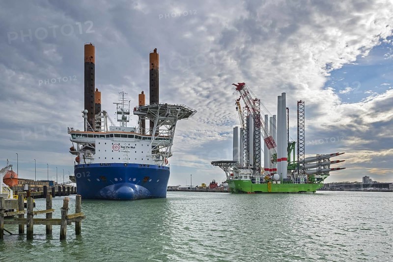 Installation vessels Apollo and Vole Au Vent moored at REBO heavy load terminal in Ostend port