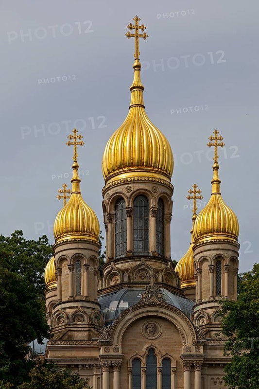 Russian Orthodox Church of St Elisabeth in Wiesbaden on the Neroberg with golden domes