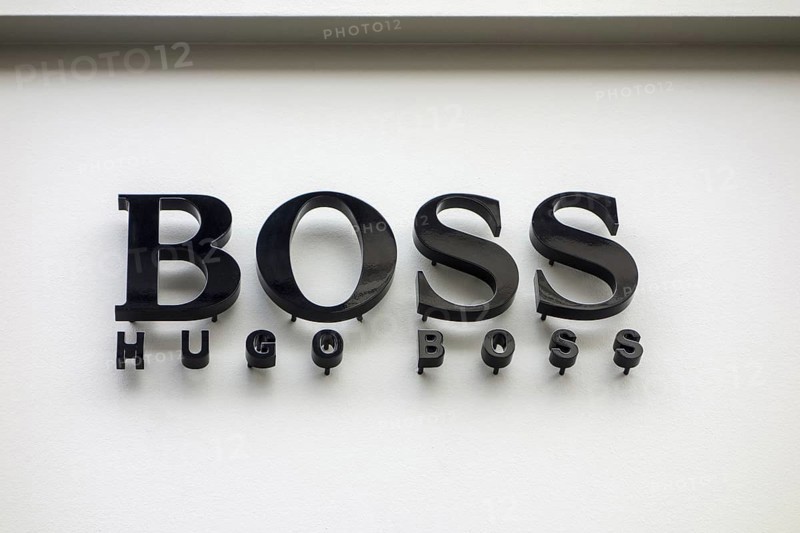 Sign showing brand logo of the fashion clothing retail store Hugo Boss