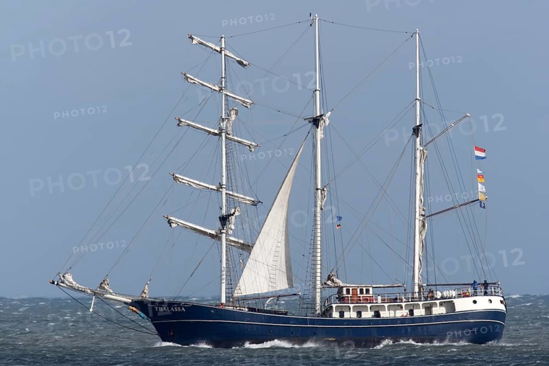 Three-masted motor sailer of the Turkish gulet type in the Weser fairway off Minsener Oog