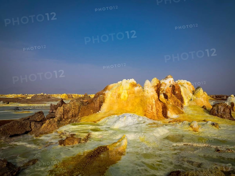 Geothermal area with sulphur deposits and acidic brines