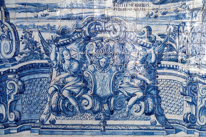 Mural of typical blue tiles azulejos in the Se do Porto Cathedral