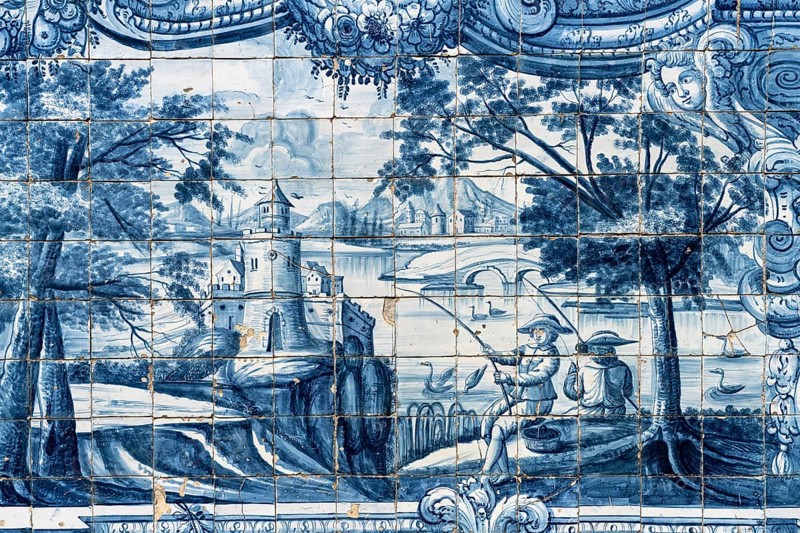 Mural of typical blue tiles azulejos in the Se do Porto Cathedral