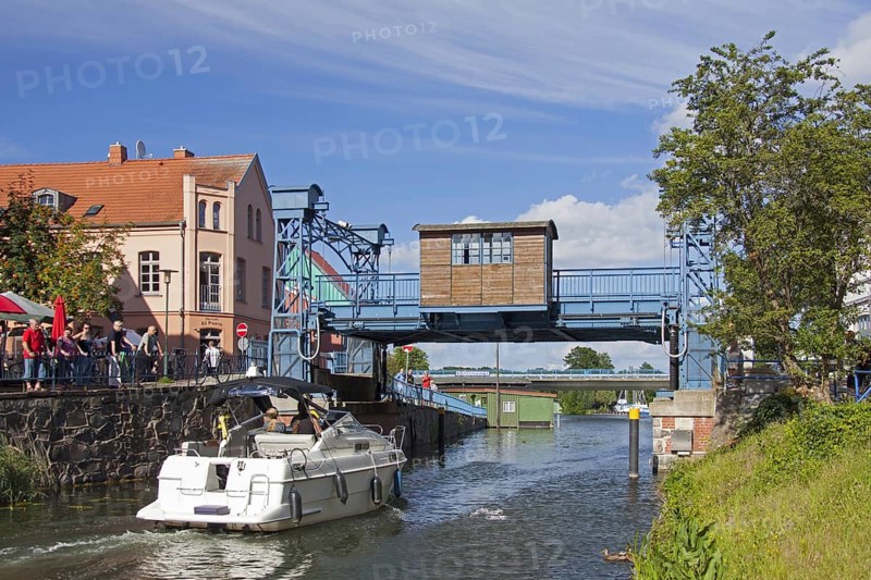 Traditional lift bridge over the Elde river at Plau am See