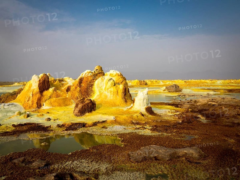 Geothermal area with sulphur deposits and acidic brines
