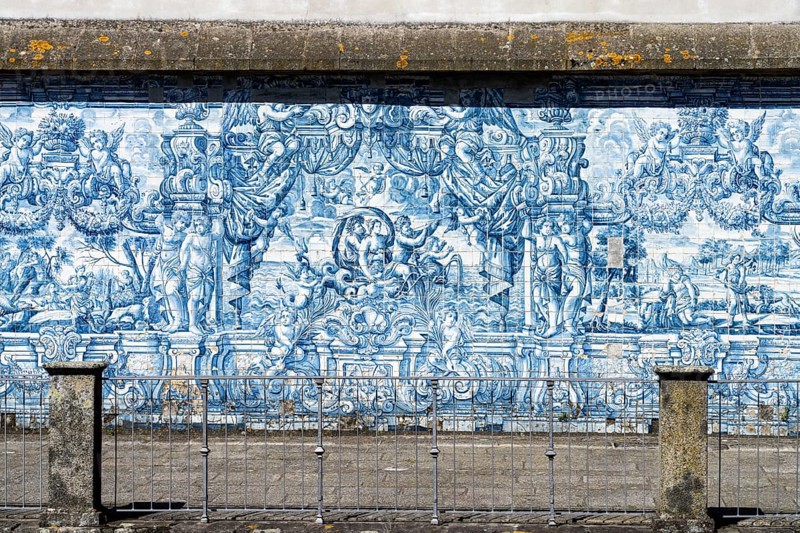 Mural of typical blue tiles azulejos in the Se do Porto Cathedral