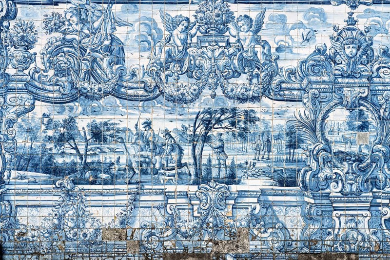Mural of typical blue tiles azulejos in the Se do Porto Cathedral