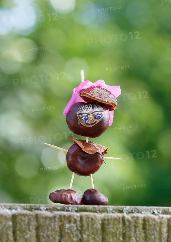 Funny chestnut figure with blossom on head