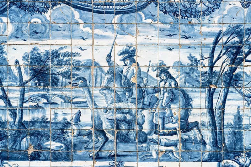 Mural of typical blue tiles azulejos in the Se do Porto Cathedral
