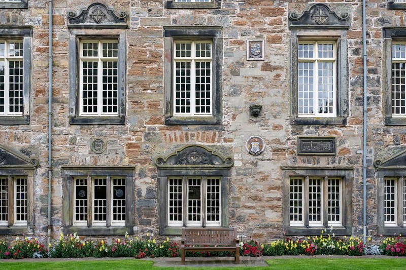 Historic university building in detail in the old town of St Andrews