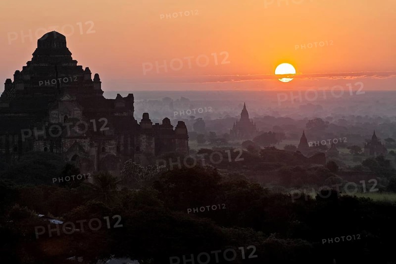 Stupas and pagodas at sunset